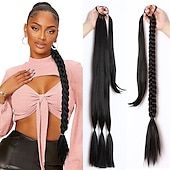 お買い得  ポニーテール-長い編組ポニーテール エクステンション ヘア ストレート ラップ アラウンド ポニーテール ヘアエクステンション ヘアゴム付き ソフト 健康 人工毛 ピース 女性 女の子 日常用