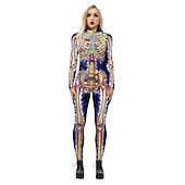 billige Damekostymer-Cosplay kostyme Huddrag Kroppsdrakt Skjelett Kranium Ett Stykke Barne Voksne Dame Karneval Maskerade Mardi Gras Fest Ytelse Enkle Halloween-kostymer Kle deg opp
