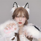 baratos Acessórios de penteados-Bonito de pelúcia besta orelha headwear luvas de dedo aberto besta cauda cosplay prop acessórios acessórios para o cabelo conjunto cauda gato