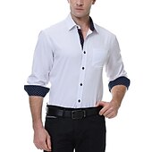 cheap Men&#039;s Non Iron Shirts-Men&#039;s Shirt Summer Shirt Casual Shirt Button Up Shirt Black White Pink Wine Red Long Sleeve Geometric Color Block Lapel Vacation Daily Patchwork Clothing Apparel Polyester Fashion Casual Comfortable
