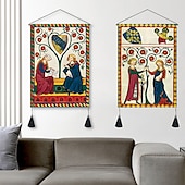tanie zabytkowe gobeliny-zestaw 2 sztuk w stylu vintage średniowieczny tkany gobelin ścienny dekoracja koc kurtyna wisząca sypialnia dekoracja salonu nordycka bawełniana lniana frędzel 14 &quot;x 20&quot;