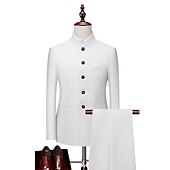 cheap Formal Suits-Men&#039;s Wedding Suits Black White Solid Colored Standard Fit 2 Piece Single Breasted Two-buttons