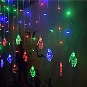 cheap Halloween Outdoor-Halloween Decorations 3.5M 96Led LED Icicle Curtain String Lights, 3D Pumpkin Ghost Lantern for Home Party Holiday Lights EU US AU UK Plug
