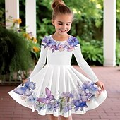 economico Abito a fiori 3D-Pasqua ragazze&#039; 3D Floreale Pop art Vestito Manica lunga Stampa 3D Estate Autunno Da mare Sportivo Giornaliero stile sveglio Informale Bellissimo Bambino 3-12 anni Abito casual Abito linea A Sopra il