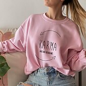 cheap Humor&amp;Quotes Tops-Women&#039;s Sweatshirt Pullover Letter Street Casual Sports Basic Round Neck Long Sleeve Top Micro-elastic Fall &amp; Winter Comfrt Breathable Soft Fabric