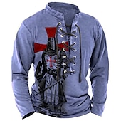 economico Magliette di fede-Per uomo Cavalieri Templari Stampe Grafiche Maglietta grafica Camicia vintage Manica Lunga maglietta Camicia Moda Designer Casual All&#039;aperto Vacanza Abbigliamento quotidiano Blu Marrone Verde