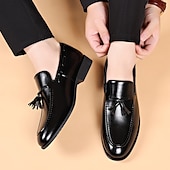 cheap Semi-Formal-Men&#039;s Brown Leather Tassel Loafers – Classic Slip-On Dress Shoes for Business, Weddings, and Formal Events