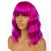 levne Syntetické trendy paruky-krátké bobové paruky s ofinou pro ženy volná vlnitá paruka kudrnatá vlnitá délka po ramena bob syntetická cosplay paruka pro dívky barevné kostýmní paruky