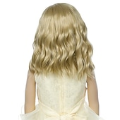 preiswerte Party Perücken-Blonde Perücke Kinder Kinderperücke kurze wellige Perücke aschblonde Perücke gemischte blonde Perücke für Mädchen Cosplay Party hitzebeständige blonde synthetische Haarperücke Halloween Perücken