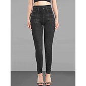  Damen Jeans Hosen Hose Jeggings Gemütliche Leggings Mode Streetwear Volle Länge Hohe Taille Einfach Tasche Elastischer Bund Atmungsaktivität Außenbereich Bequem Mikroelastisch Täglich Urlaub Straße