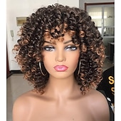 abordables Perruques de qualité supérieure-perruque afro bouclée avec une frange perruques courtes crépus bouclés pour les femmes noires fibre synthétique cheveux doux perruque afro courte bouclée