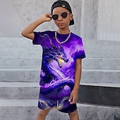 cheap Boy&#039;s 3D Animals-Boys 3D Graphic Animal Dragon T-shirt &amp; Shorts T-shirt Set Clothing Set Short Sleeve 3D prints Summer Spring Active Sports Fashion Kids 3-13 Years Outdoor Vacation Street Regular Fit