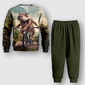 billiga Pojkens 3D-djur-Pojkar 3D Djur Dinosaurie Sweatshirt &amp; Sweatpants Set Långärmad 3d-utskrivning Höst Vinter Aktiv Mode Häftig Barn 3-12 år Utomhus Semester Gata Normal