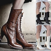 cheap 1920s-Women&#039;s Brown Faux Leather Victorian Lace-Up Boots with Low Heel - Classic and Elegant for Cosplay, Costume Parties, and Vintage-Inspired Outfits