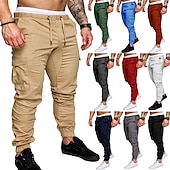cheap Cargo Pants-Men&#039;s Cargo Pants Cargo Trousers Casual Pants Drawstring Multi Pocket Solid Colored Full Length Daily Basic Casual Slim Black White Mid Waist Micro-elastic