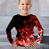 billiga Pojkens 3D Vision &amp; Geometri-Pojkar 3D Grafisk Geometrisk Färgblock T-shirt Långärmad 3D-tryck Sommar Vår Höst Sport Mode Streetwear Barn 3-12 år Utomhus Ledigt Dagligen Normal