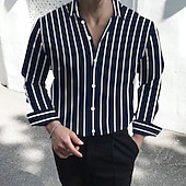cheap Men&#039;s Button Down Shirts-Men&#039;s Dress Shirt Striped Shirt Button Down Shirt Collared Shirt Striped Wedding Work Black White Red Navy Blue Long Sleeve Collar Clothing Apparel