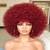 levne Karnevalové paruky-krátká afro paruka s ofinou pro černé ženy afro výstřední kudrnatá paruka 70. léta prémiová syntetická velká afro paruka