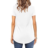 voordelige Effen t-shirt-T-shirt Dames Zwart-1 Wit Blozend Roze Effen Kruiselingse voorkant Dagelijks Basic V-hals Normale pasvorm M / M