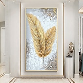 abordables Pinturas florales/botánicas-Pintura de arte de pared grande, pintura al óleo de plumas hecha a mano, pintura de textura pesada pintada a mano, obra de arte abstracta para sala de estar, decoración del hogar, lienzo enrollado