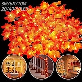 cheap USB String Lights-Red Maple Leaf USB String Lights Halloween Thanksgiving and Fall Decorations for Home Party and  Autumn Atmosphere Decoration