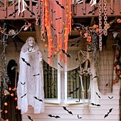 olcso Halloween matricák-72 db denevér fali dekor halloween dekoráció, 3d denevér matrica otthoni dekorációhoz 4 méretű félelmetes fekete kísérteties denevér parti kellékek