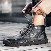 abordables Baskets-bottines en cuir vintage pour hommes – chaussures d&#039;extérieur décontractées à lacets avec semelle antidérapante durable