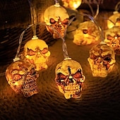 billiga Hallowen Rekvisita Belysning-halloween skull string lights 1,5m 10leds batteridriven trädgård balkong uteplats spökhus halloween fest heminredning