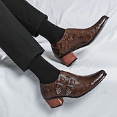 preiswerte Formell-Herrenschuhe aus geprägtem Vintage-Leder mit Doppelschnalle - formelle Abendschuhe für Hochzeiten und besondere Anlässe
