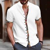 Herren Stammes Vintage Hemd Knopfhemd Kurzarm Mode Streetwear Designer Urlaub Straße Täglich Sommer Frühling Stehkragen Druck Blau-Grün Weiß Marineblau Blau Orange preiswerte Ethnisches Muster-Herren Stammes Vintage Hemd Knopfhemd Kurzarm Mode Streetwear Designer Urlaub Straße Täglich Sommer Frühling Stehkragen Druck Blau-Grün Weiß Marineblau Blau Orange