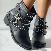 abordables Botines-Mujer Botas Botas de Moto Tallas Grandes Botas de trabajo Exterior Trabajo Diario Botines Botines Invierno Hebilla Talón de bloque Tacón Bajo Dedo redondo Moda Lujoso Casual PU Cremallera Negro Azul