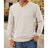 voordelige pullover voor heren-Voor heren Trui Geribd breien Normaal Gebreid Effen Kleur V-hals Modern eigentijds Werk Alledaagse kleding Kleding Winter Kameel Zwart S M L