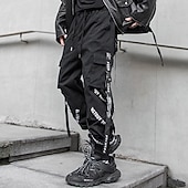 baratos Calças Cargo-Homens Calças Cargo Techwear Com Cordão Bolsos Tecido Conforto Macio Ao ar livre Diário Para Noite Moda Casual Preto Micro-Elástica