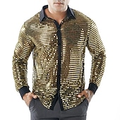 economico Cime-Retrò Vintage Anni &#039;70 Disco Cosplay Paillettes Tinta unita Per uomo Costume di Carnevale Halloween Carnevale Mascherata Performance Festa / Sera Palcoscenico Adulti Camicia Estate Primavera