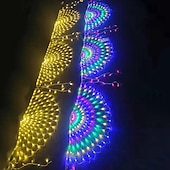 cheap Plug String Lights-Peacock LED Net Light Outdoor Mesh Light 3M 424LED Window Curtain String Light For Backdrop Wall Christmas Fairy Holiday Light EU US AU UK Plug