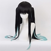 economico Parrucche Anime-Parrucche Cosplay Nero Verde Colori Misti Liscio Capelli Sintetici Lungo Parrucche Per donna Parrucche Per la festa