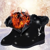 billige Snow &amp; Winter Boots-svarte ankelstøvletter for kvinner med fuskepelskant - elegant design, komfortabel passform, varmt fôr, perfekt for uformelle vinterturer og hverdagsbruk