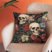economico Camera di Halloween-federa per cuscino bifacciale 1 pz. federa per cuscino quadrato decorativo morbido con fiore di scheletro per camera da letto, soggiorno, divano, sedia, decorazioni