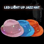 cheap Novelties-Creative LED Flashing Jazz Cap Adult Hip Hop Dance Show Sequin Jazz Hat Glow In The Dark Luminous Fedora Costumes Stage Props