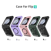 זול מארז סמסונג-מגן טלפון לסמסונג גלקסי Z Flip 5 עם מגסייף עם מגן מסך נגד שריטות תומך טעינה אלחוטית TPU רטרו PC עור PU