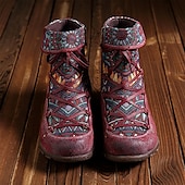 olcso Bokacsizma-Női Csizmák Katonai csizmák Boho Extra méret Napi Színes Csizmák Bokacsizmák Lapos Kerek orrú Csehország Szüret Kényelmes Vászon Műbőr Cipzár Bor Kávé Szürke