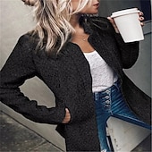 billiga Blazers och kostymer-Dam Kavaj Formell Ficka Rutig Vindtät Streetwear Normal Ytterkläder Långärmad Höst Svart S