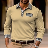 preiswerte Sport-Herren Polos mit Knöpfen Poloshirt Casual Sport Kargen Langarm Modisch Basic Farbblock Nationalflagge Bestickt Taste Frühling &amp; Herbst Regular Fit Schwarz Weiß Armeegrün Khaki Polos mit Knöpfen