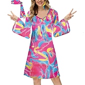 preiswerte Kleider-Hippie 1970er Disko Kleid Cosplay Kostüm Stirnband Trompetenärmel Hippie Disco Damen Mädchen Halloween Karneval Maskerade Party-Abendmode Pride Parade Pride-Monat Erwachsene Kleid Stirnband Frühling