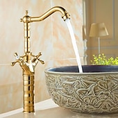 abordables Classiques-mitigeur de lavabo de salle de bain robinets de lavabo courts et hauts, robinet à double poignée en laiton vintage avec tuyau froid et chaud