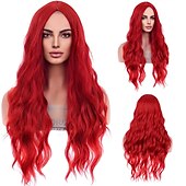economico Parrucche trendy sintetiche-parrucca rosa caldo parrucca magenta lunghe parrucche rosa ondulate ricci per le donne ragazze parte centrale parrucche sintetiche resistenti al calore ad alta densità