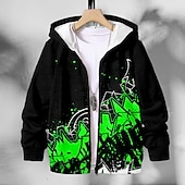 billiga Pojkens 3D Sporter &amp; Spel-Pojkar 3D Grafisk Bokstav Huvtröja Kappa Ytterkläder Långärmad 3D-tryck Höst Vinter Mode Streetwear Häftig Polyester Barn 3-12 år Utomhus Ledigt Dagligen Normal