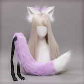 economico Accessori per acconciature-peluche orecchie di volpe e coda accessori cosplay simulazione fatta a mano orecchie di bestia cerchi per capelli e set di gioielli di coda
