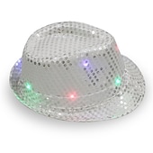 cheap Novelties-Creative LED Flashing Jazz Cap Adult Hip Hop Dance Show Sequin Jazz Hat Glow In The Dark Luminous Fedora Costumes Stage Props