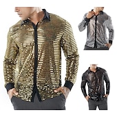 economico Cime-Retrò Vintage Anni &#039;70 Disco Cosplay Paillettes Tinta unita Per uomo Costume di Carnevale Halloween Carnevale Mascherata Performance Festa / Sera Palcoscenico Adulti Camicia Estate Primavera